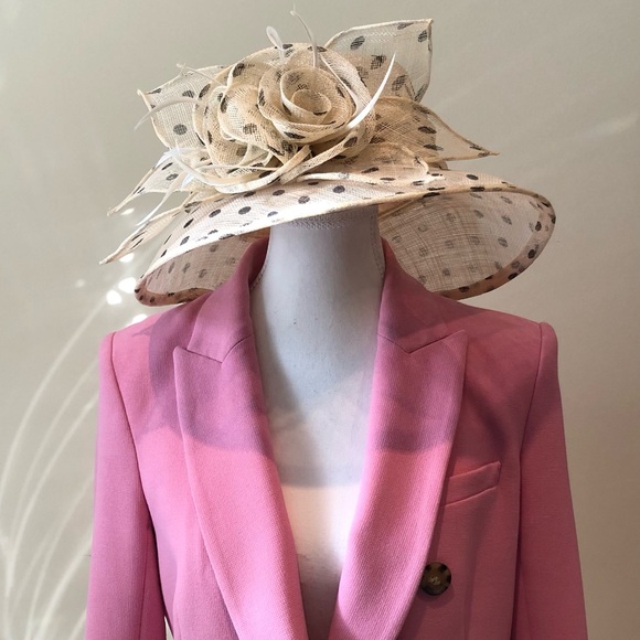 Polka Dot Straw Hat with 3D Flower - Picture 1 of 10